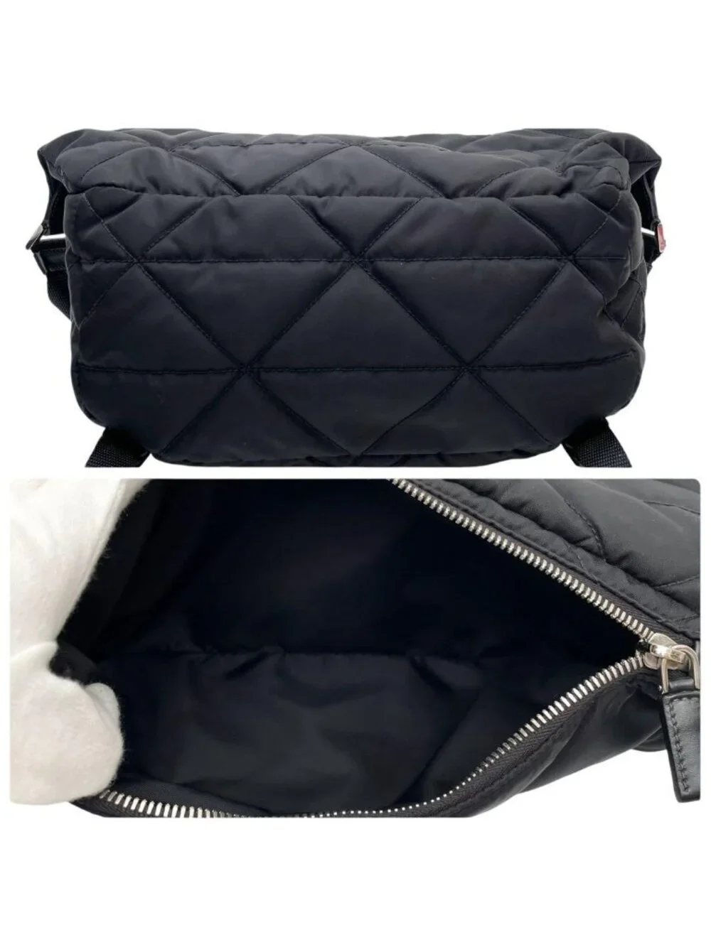Prada Nylon Leather Padded Quilted Shoulder Bag Black
